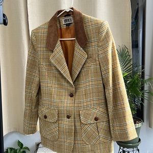 Vintage Forenza Plaid Mustard Wool Leather Blazer